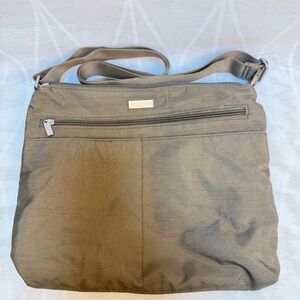Baggallini Womens Pocket Crossbody Bag Taupe Brown Nylon Travel Messenger Bag